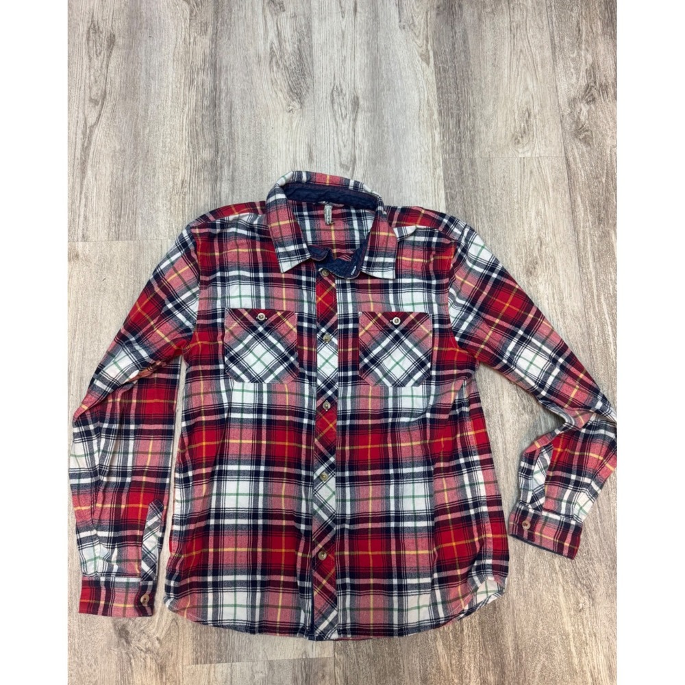 Hanna Andersson Mens Flannel Shirt Plaid Button Up Long Sleeve Red White Medium‎